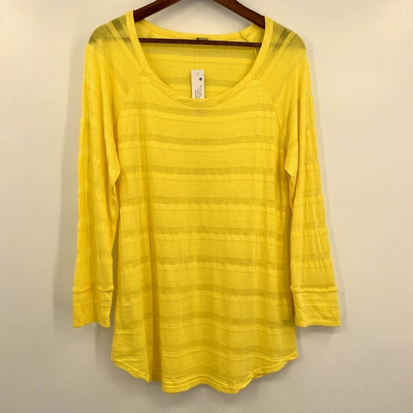 LAmade Tops - LAmade Long Sleeve Top Semi Sheer Stripes Yellow Supima Cotton Size L NWT